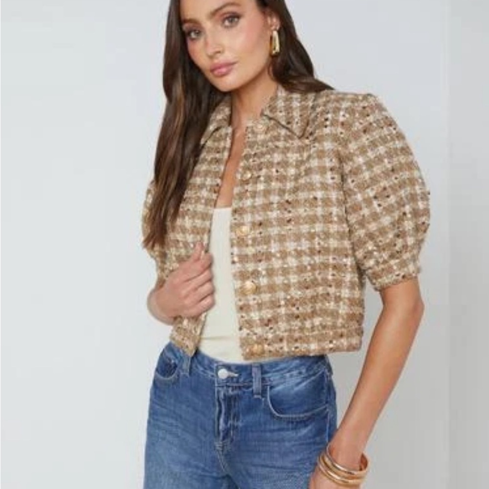 NWT L'AGENCE Tan and Gold Textured Jacket